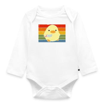 Run duck with knife meme funny saying vintage - Organic Longsleeve Baby Bodysuit - white - Front