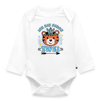 2. Geburtstag niedlicher Tiger Jungen Geschenkidee - Baby Bio-Langarm-Body - Weiß - Vorne