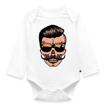mexikanischen hipster Totenkopf Schnauzbart - Baby Bio-Langarm-Body - Weiß - Vorne