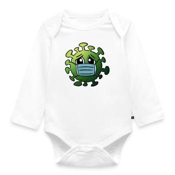 Virus mit Mundschutz Witzige Corona Grafik - Baby Bio-Langarm-Body - Weiß - Vorne