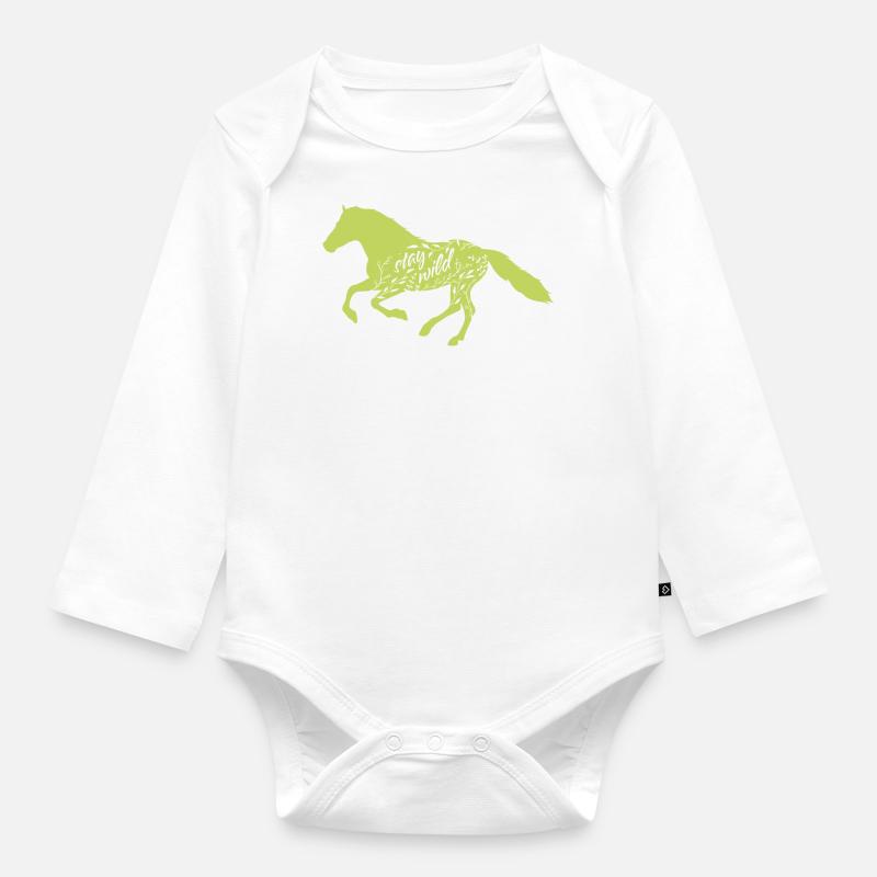 Cheval d'illustration "reste sauvage" - Body Bébé bio manches longues - blanc
