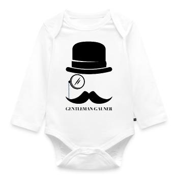 Gentleman crook with top hat and monocle - Organic Longsleeve Baby Bodysuit - white - Front