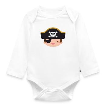 Cute Pirate Boy With Jolly Roger Captain Hat - Organic Longsleeve Baby Bodysuit - white - Front