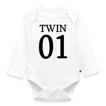 Twin 01 02 Twins PartnerLook Twin Gift - Organic Longsleeve Baby Bodysuit - white - Front