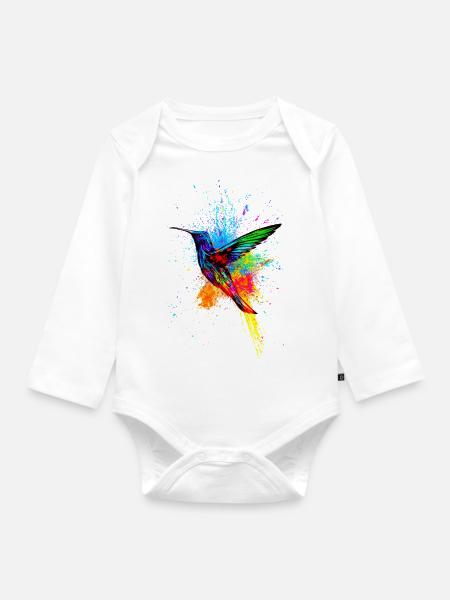 Kolibri Hummingbird Vogel Bird Farben Kunst - Baby Bio-Langarm-Body - Weiß