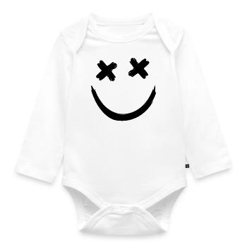 Dead Face Minimal Smile - Organic Longsleeve Baby Bodysuit - white - Front