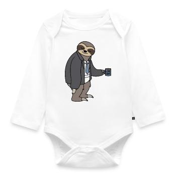 Faultier Homeoffice Homeofficer Unterhose Kaffee - Baby Bio-Langarm-Body - Weiß - Vorne