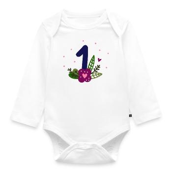 Premier anniversaire / Un / Fleurs - Body Bébé bio manches longues - blanc - Devant