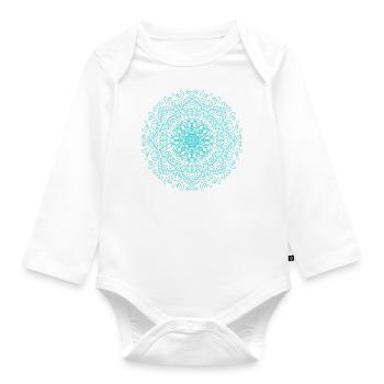 Fleur de Mandala dans les détails orientaux bleus - Body Bébé bio manches longues - blanc - Devant
