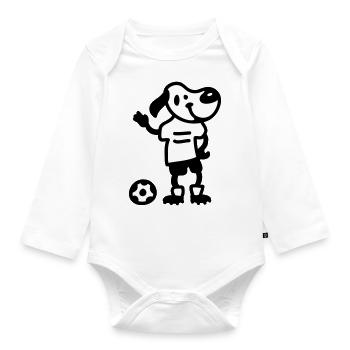 Football dog - dog plays football - Organic Longsleeve Baby Bodysuit - white - Front