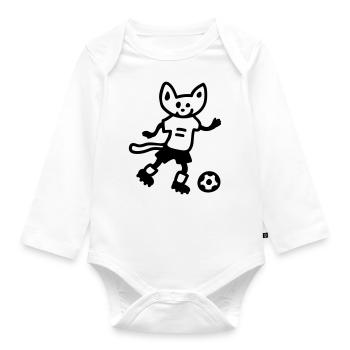 Fußballkatze - Katze spielt Fußball - Baby Bio-Langarm-Body - Weiß - Vorne