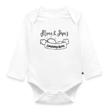 Mama und Papas Sonnenschein, Eltern Kind Liebe - Baby Bio-Langarm-Body - Weiß - Vorne