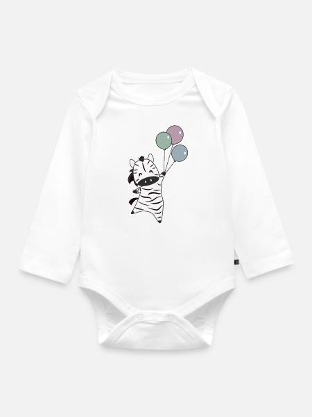 Zebra fliegt mit Ballons nach oben süße Tiere - Baby Bio-Langarm-Body - Weiß