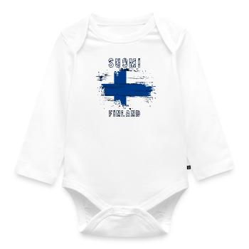 Suomi Finland Flag Grunge Holiday Fjords - Organic Longsleeve Baby Bodysuit - white - Front