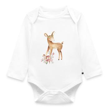 Cerf Bébé animaux de la forêt avec couronne de fleurs et champignons - Body Bébé bio manches longues - blanc - Devant