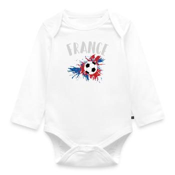Drapeau français grunge avec ballon de football - Body Bébé bio manches longues - blanc - Devant