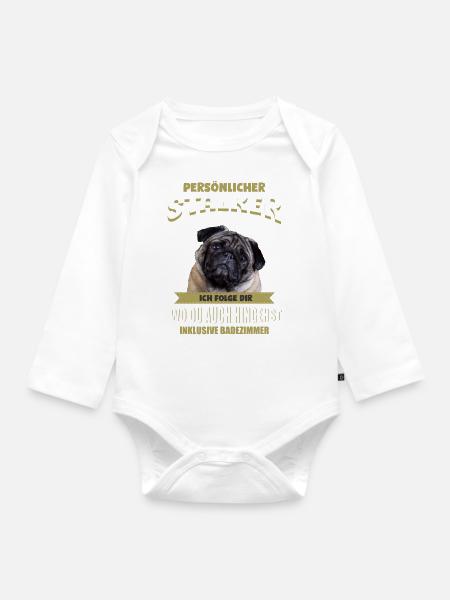 Mops Hund - Mops - Baby Bio-Langarm-Body - Weiß
