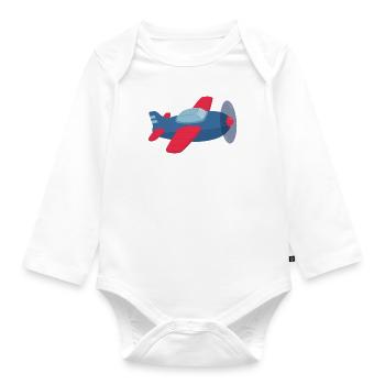 Red and Blue Propeller Aeroplane - Organic Longsleeve Baby Bodysuit - white - Front