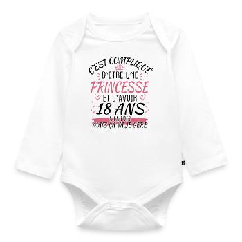 Anniversaire 18 Ans Fille Cadeau Humour Drôle Fête - Body Bébé bio manches longues - blanc - Devant