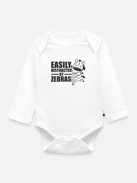 Easily distracted by zebras - süßes Zebra Zootier - Baby Bio-Langarm-Body - Weiß