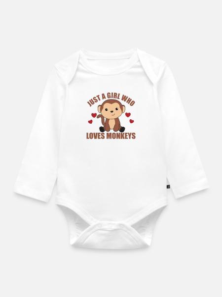 Nur ein Mädchen das Affen liebt - süßer Affe - Baby Bio-Langarm-Body - Weiß