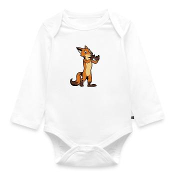 Comic Fuchs plays flute - Organic Longsleeve Baby Bodysuit - white - Front