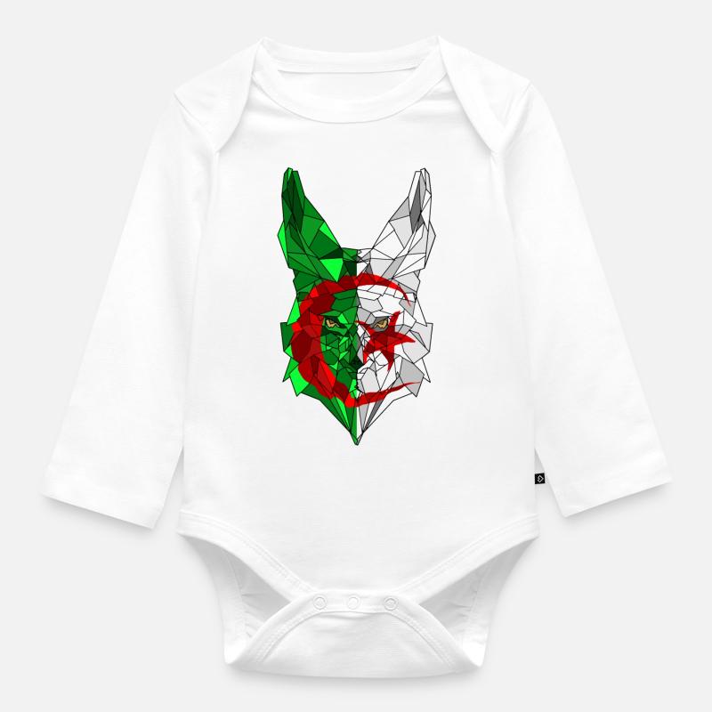 Fennec et drapeau de l'Algérie en polysphère 3 - Body Bébé bio manches longues - blanc