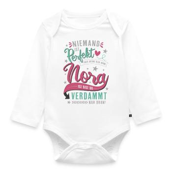 Nora Vorname lustiger Spruch Namenstag Geschenk - Baby Bio-Langarm-Body - Weiß - Vorne