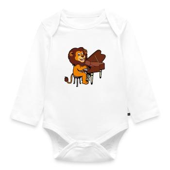 Comic Lion plays piano - Organic Longsleeve Baby Bodysuit - white - Front