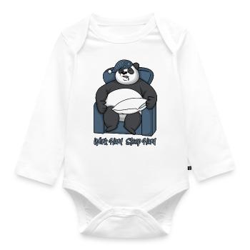 Panda Funny Sayings Work Hard Sleep Hard - Organic Longsleeve Baby Bodysuit - white - Front