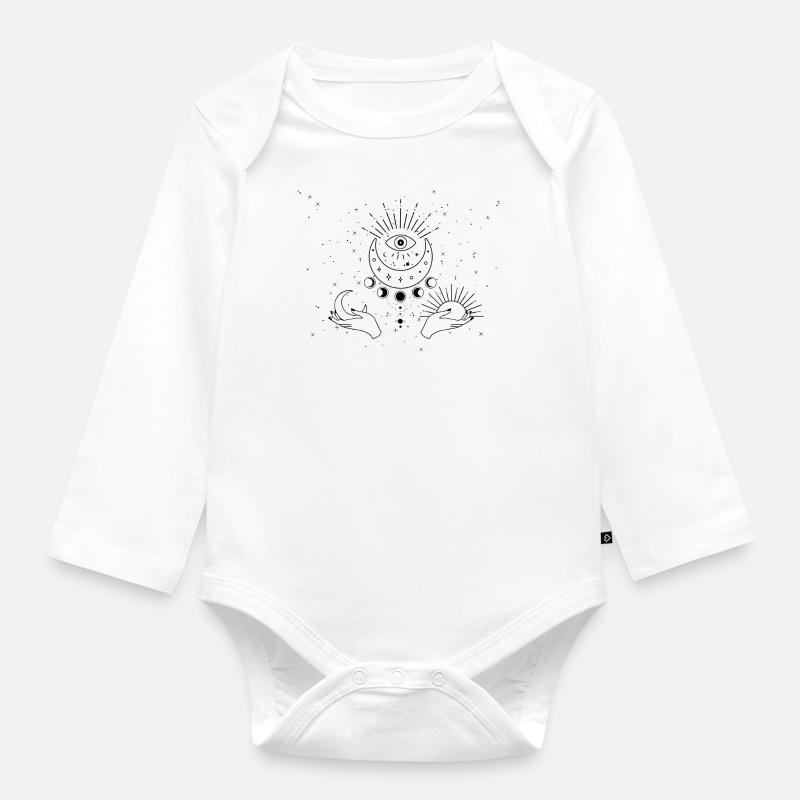Ésotérisme, oeil, étoiles de lune soleil, main, ciel - Body Bébé bio manches longues - blanc