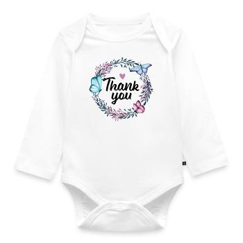 Thank you - Blumenkranz & Herz danke Geschenk Frau - Baby Bio-Langarm-Body - Weiß - Vorne