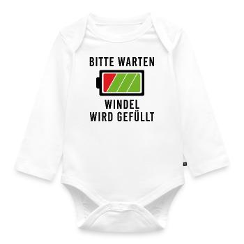 Bitte warten, Windel wird gefüllt. Spruch Baby - Baby Bio-Langarm-Body - Weiß - Vorne