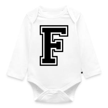 Letter F Team Football baseball basketball university - Organic Longsleeve Baby Bodysuit - white - Front