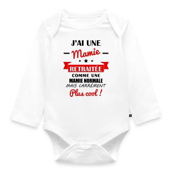 J'ai une mamie retraitée,grand-mère, retraite - Body Bébé bio manches longues - blanc - Devant