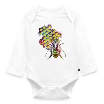 Bee and honey #bee #honey - Organic Longsleeve Baby Bodysuit - white - Front
