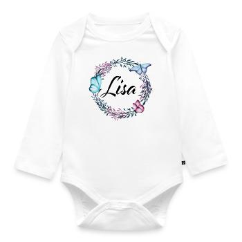 Lisa, nom, lettrage, couronne de fleurs, cadeau - Body Bébé bio manches longues - blanc - Devant