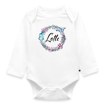 Lotte, name, lettering, flower wreath, gift - Organic Longsleeve Baby Bodysuit - white - Front