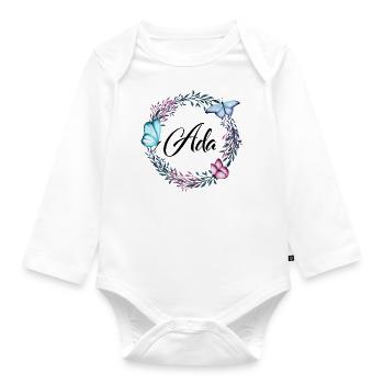 Ada, name, lettering, flower wreath, gift - Organic Longsleeve Baby Bodysuit - white - Front