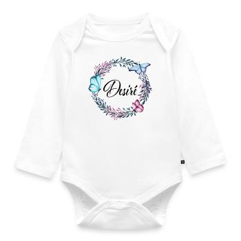 Desiré, name, lettering, flower wreath, gift - Organic Longsleeve Baby Bodysuit - white - Front