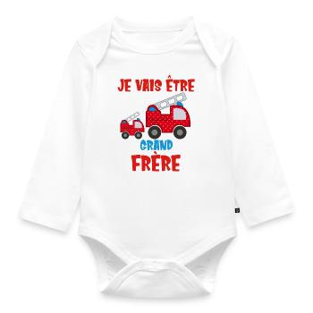 Je vais être grand frère camion de pompier Futur - Body Bébé bio manches longues - blanc - Devant