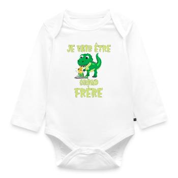 Je vais être grand frère Futur Dinosaure Dino - Body Bébé bio manches longues - blanc - Devant