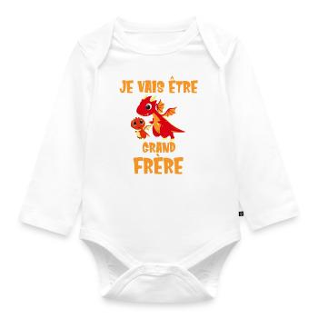 Je vais être grand frère Futur Bientôt Dragon - Body Bébé bio manches longues - blanc - Devant