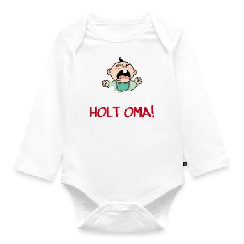 Hilfe Holt Oma Lusiger Baby Spruch Humor Schwanger - Baby Bio-Langarm-Body - Weiß - Vorne