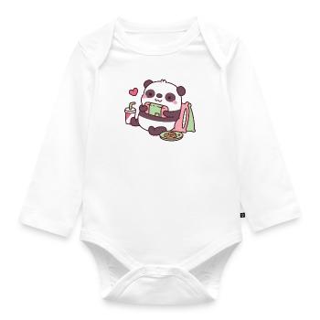 Cute Panda Playing Video Games - Organic Longsleeve Baby Bodysuit - white - Front
