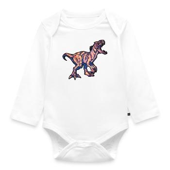Fête d’anniversaire colorée T-Rex Dinosaur Dino pour enfants - Body Bébé bio manches longues - blanc - Devant