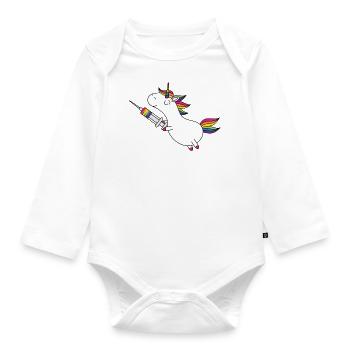 Licorne Immunicorn avec seringue arc-en-ciel - Body Bébé bio manches longues - blanc - Devant