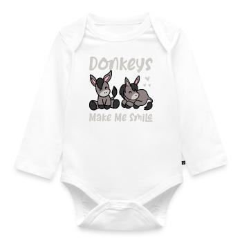 Donkeys Make Me Smile Mule Farm Animal - Organic Longsleeve Baby Bodysuit - white - Front