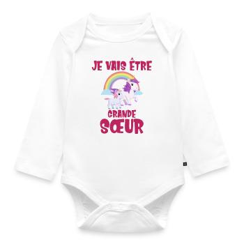 Je vais être grande sœur licorne Future Bientôt - Body Bébé bio manches longues - blanc - Devant