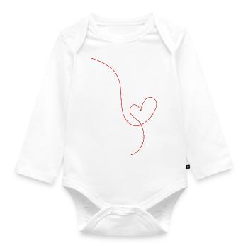 Rote Herzlinienzeichnung - Baby Bio-Langarm-Body - Weiß - Vorne